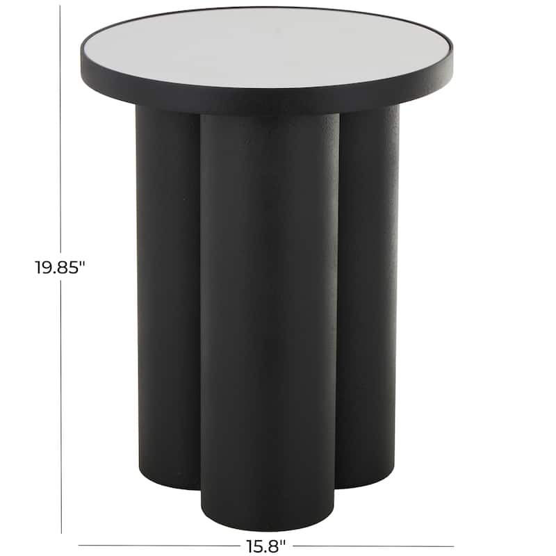 Black Metal Side End Accent Table with White Marble Tabletop