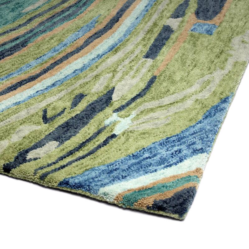 Marble Collection Green Hand-Tufted Indoor Area Rug