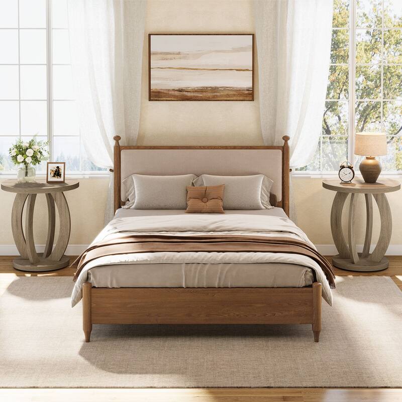 Round Nightstand with Storage Large Bedside Table for Bedroom