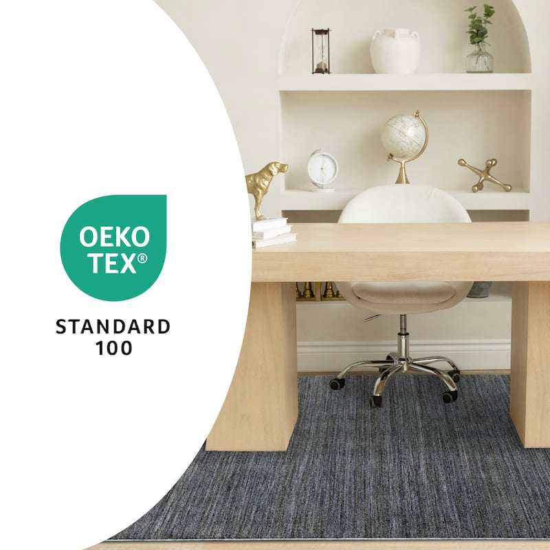 Blue Grey Subtle Distressed Stain Resistant Rug