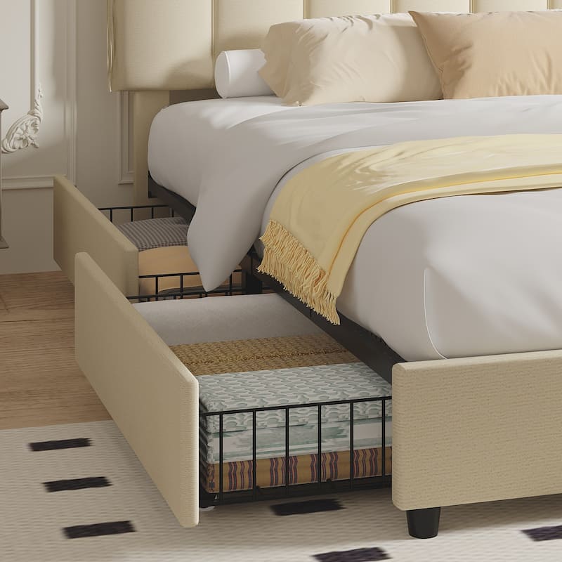 Javlergo Bed Frame with Storage Drawers, Upholstered Platform Bed Frame with Adjustable Headboard