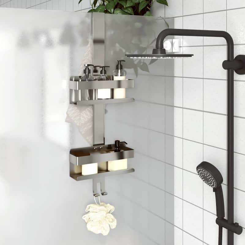vidaXL Hanging Shower Caddy Shelf Storage Bathroom Brushed 304 Stainless Steel - Silver
