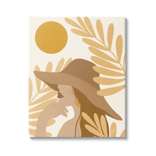 Stupell Woman in Hat Warm Yellow Cutout Leaf Shapes Canvas Wall Art ...