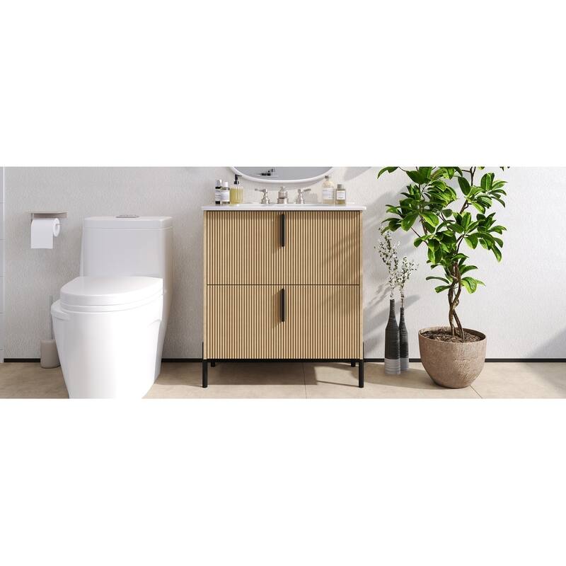 Christopher Knight Home - Callidora 30" Bathroom Vanity with Ceramic Sink and Full-Extension Drawers