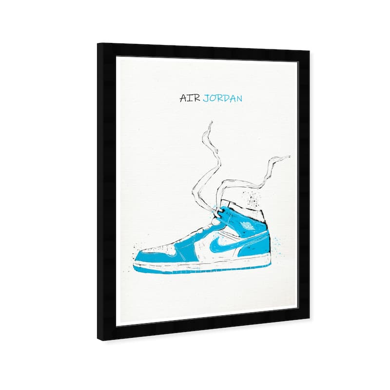 Wynwood Studio Prints Fashion and Glam Air jordan Drawing IV Blue and Cyan Modern & Contemporary Wall Art Canvas Print