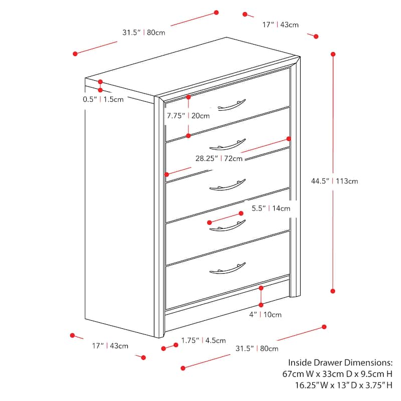 Newport 5 Drawer Tall Dresser