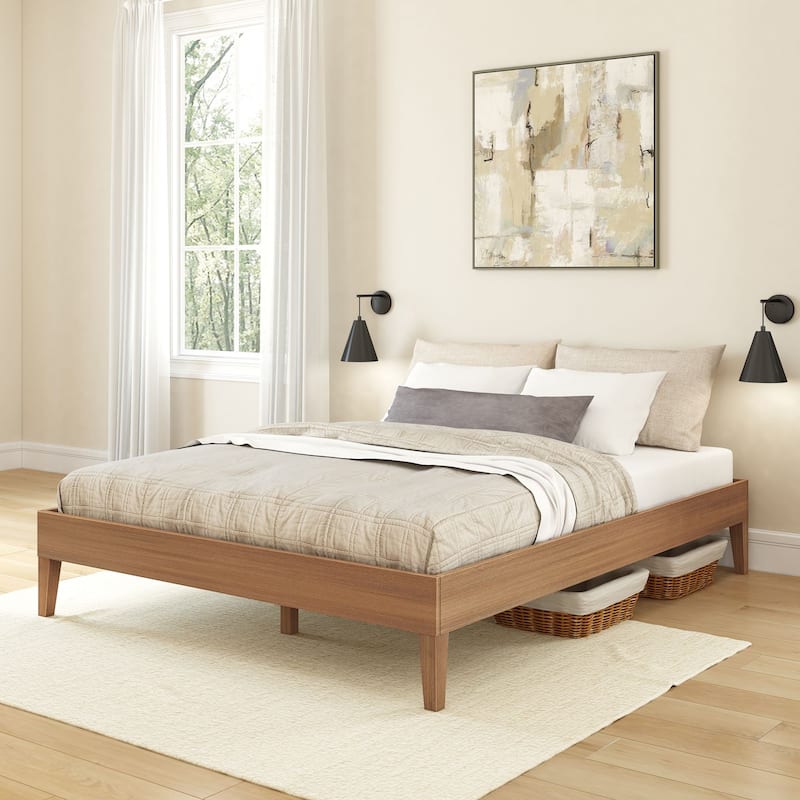 Now Furniture Queen Platform Bed - Oak Textured Pecan