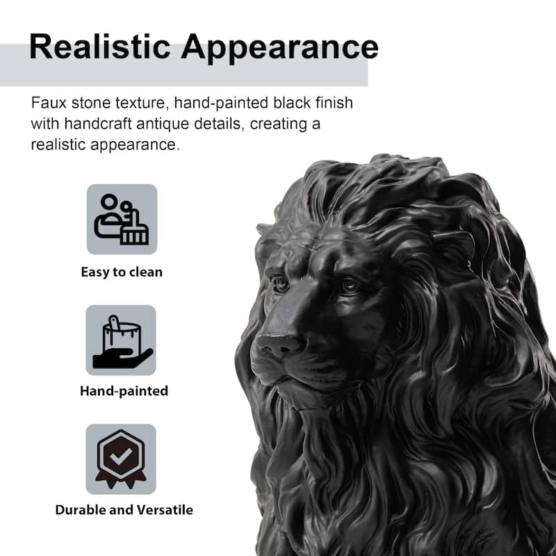 Glitzhome MGO Vintage Sitting & Lying Lion Guardian Garden Statue Porch Sculpture Indoor Outdoor