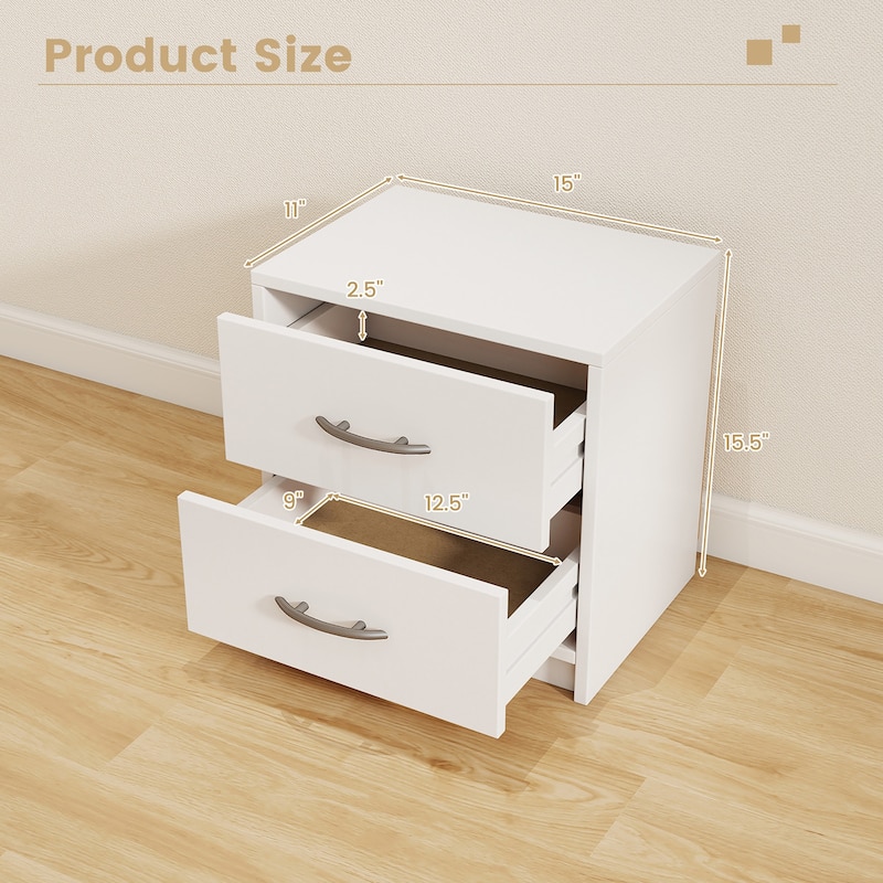 Gymax 2-Drawer Nightstand Modern Bedside Table w/ Storage for Living