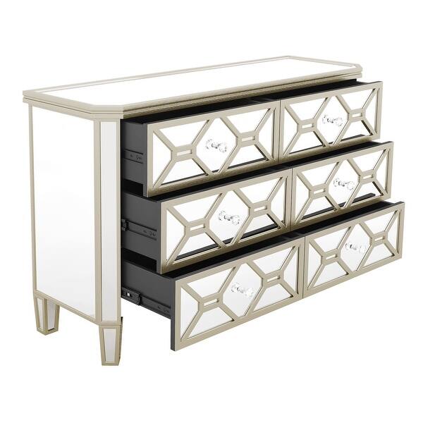Silver Refined Gold Mirror-Finish 6-Drawer Dresser with Chic Trimming for  Bedroom and Living Room - Bed Bath & Beyond - 38354412