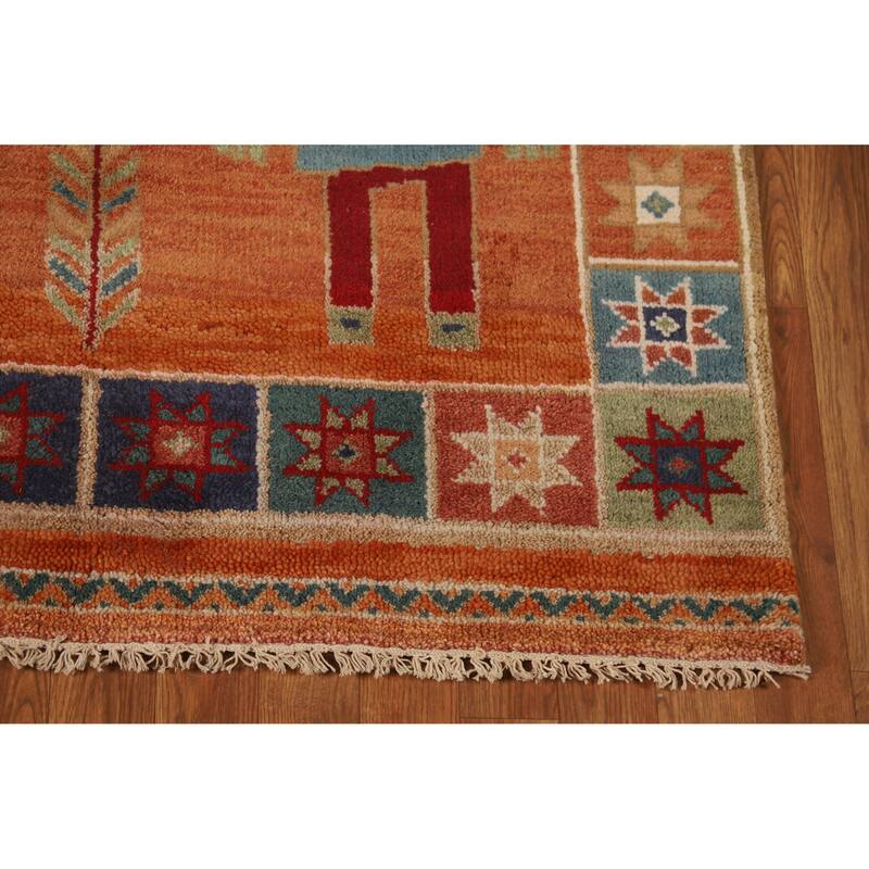 Hand Knotted Oriental 100% Wool Carpet Traditional Tribal Oranges & Rust Heriz (serapi) Runner Rug - 10' 3'' X 4' 0''