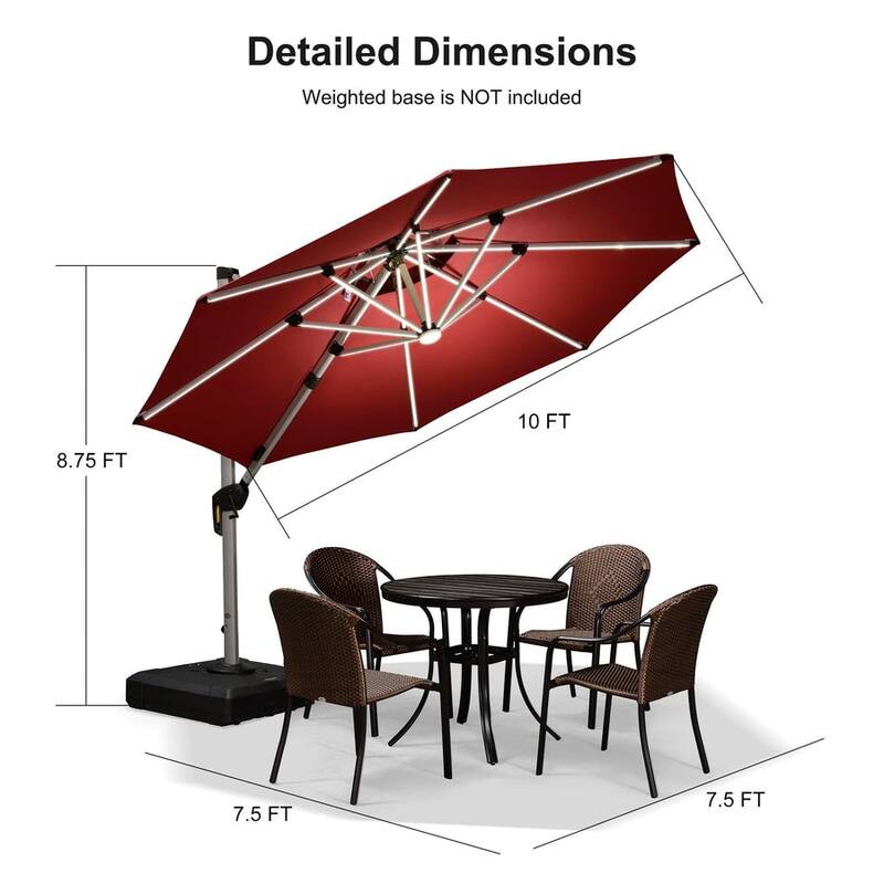 PURPLE LEAF 10 ft Double Top LED Round Patio Cantilever Umbrella with Base