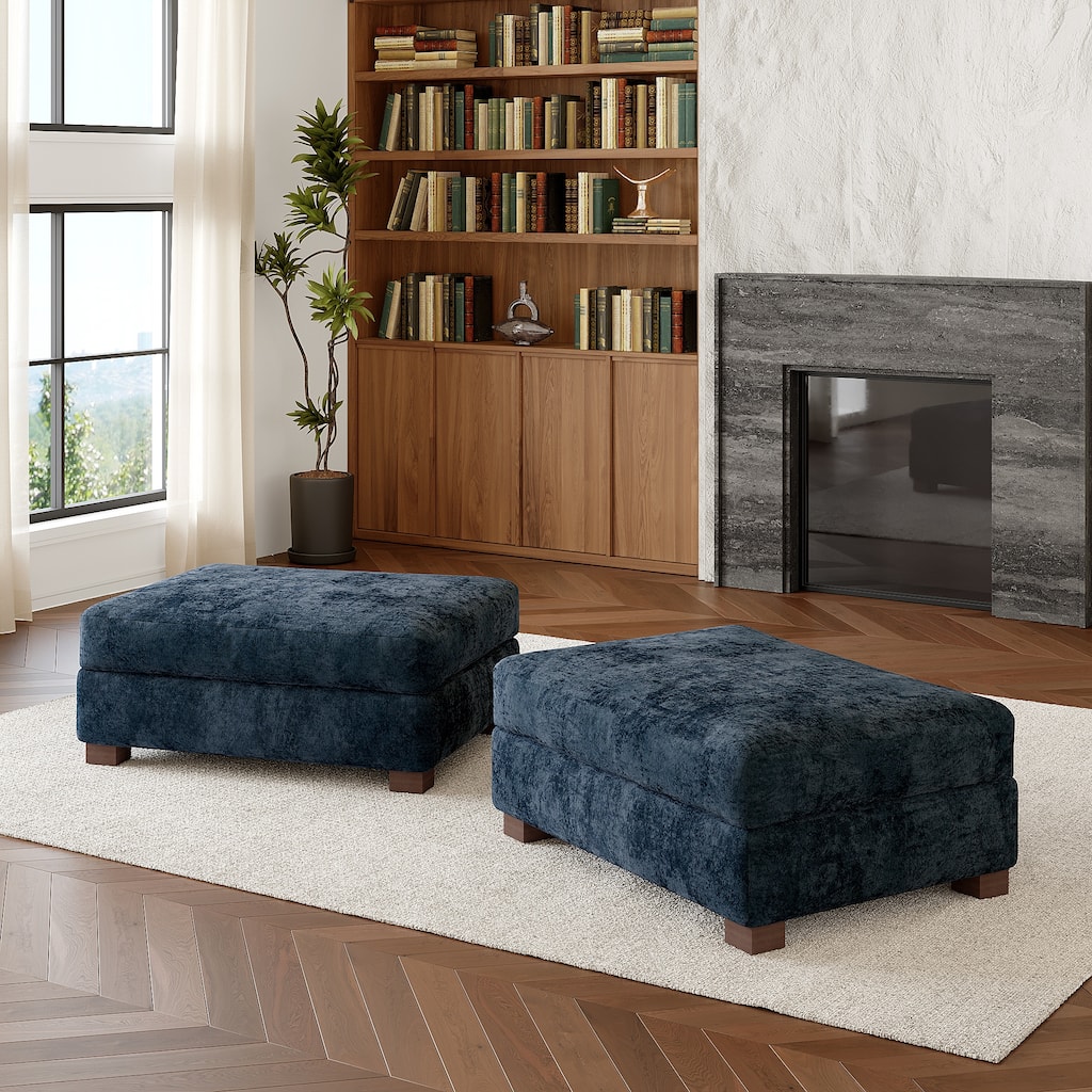 Oversized Chenille Modular Ottoman With Cushioned Top