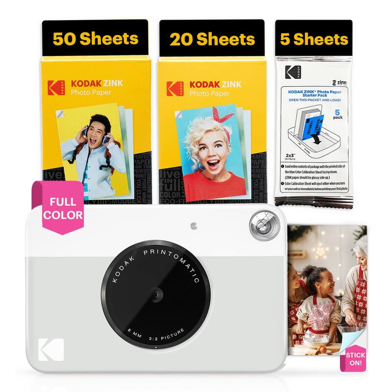 Kodak Printomatic 5MP Instant Print Camera & Zink Photo Paper (75 Sheets) Bundle - N/A - Grey