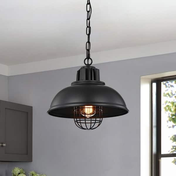 slide 2 of 4, Almonte Matte Black Bowl Metal Shade 1-Light Pendant Light