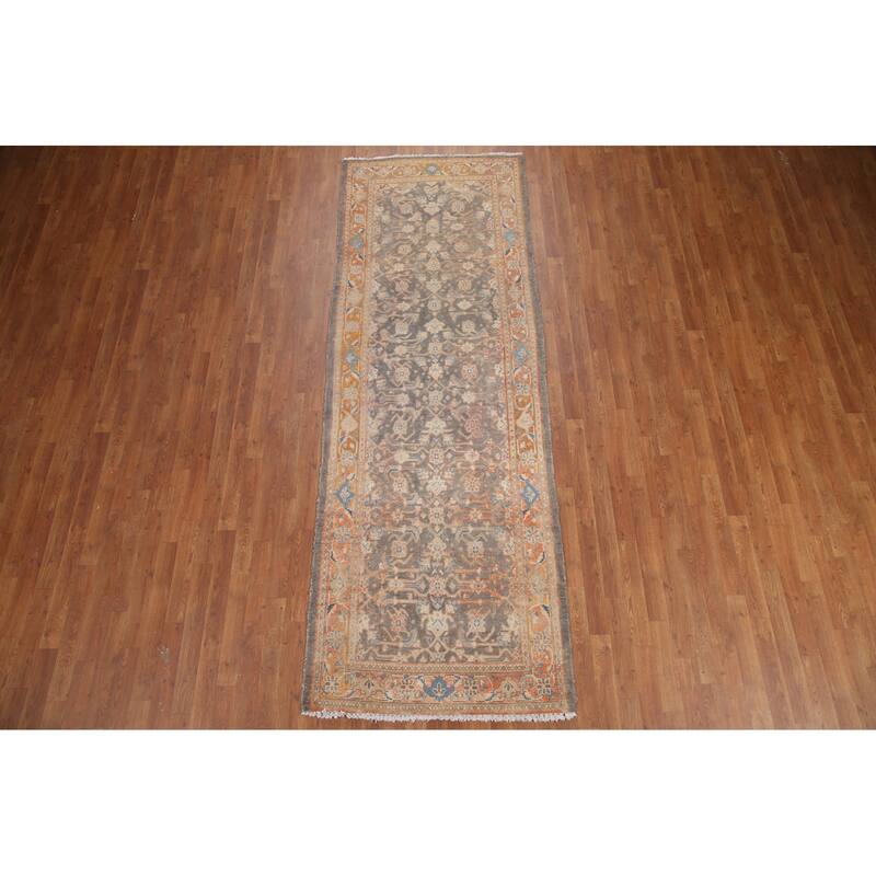 Hand Knotted Oriental 100% Wool Carpet Traditional All-Over Greys & Charcoal Mahal Runner Rug - 10' 2'' X 3' 7''