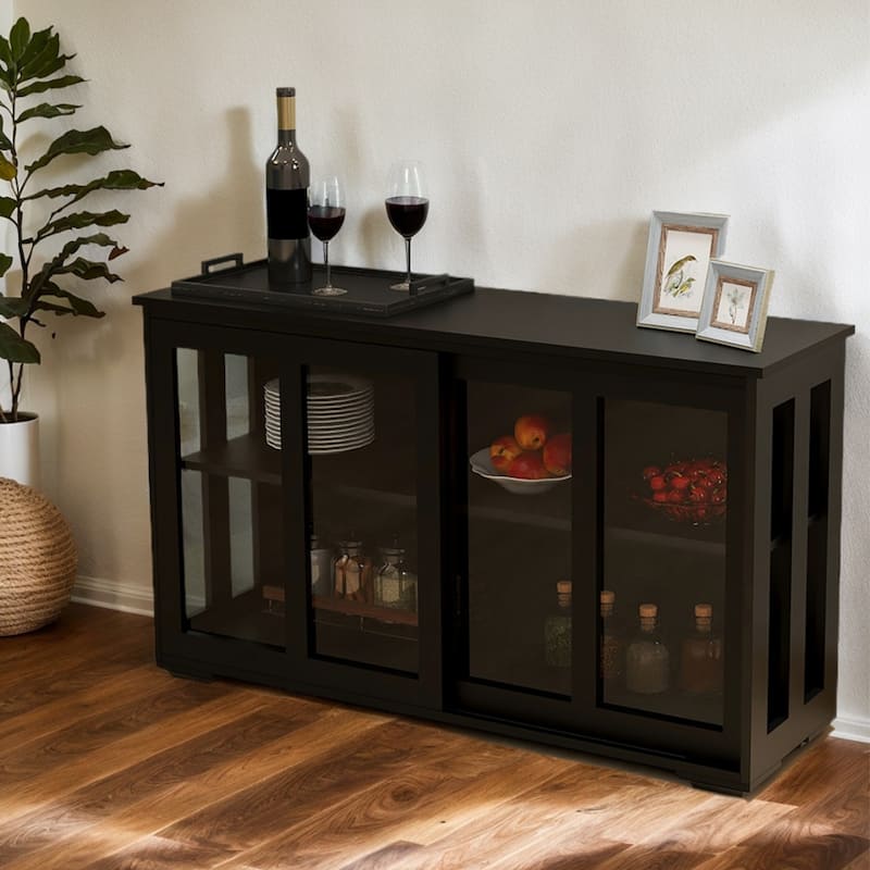 Sideboard Buffet Cabinet, Cupboard Storage Table with Shelf & Glass Sliding Doors, Wood Bar Cabinet - 41.93“W