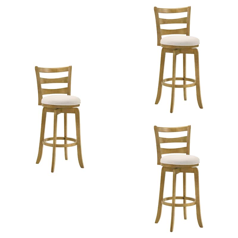 Melindra White Boucle Swivel Bar Stool, Upholstered Counter Stool with Solid Wood Legs - Set of 3 - Amber Glow - Bar Height