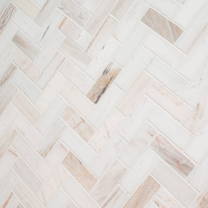 Ackland AKM-S-1X3HBP-CA 12" x 12" Marble Herringbone Wall Mosaic Tile - Auralie