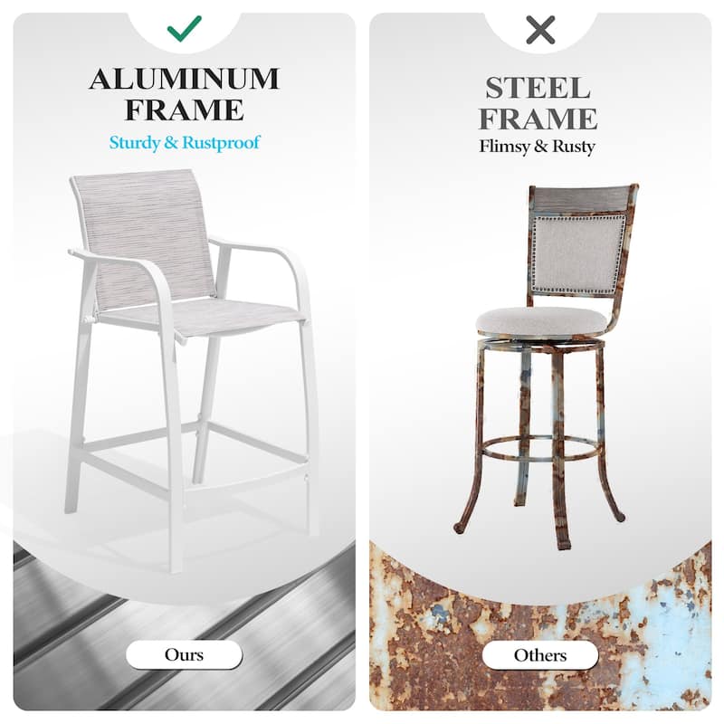 Crestlive Products Outdoor Outdoor Cast Aluminum Swivel Bar Stools with Sunbrella Cushion
