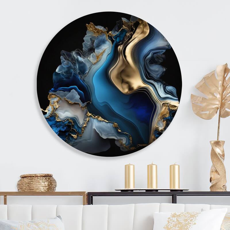 Designart 'Abstract Geode Marble Blue II' Modern Metal Round Wall Art