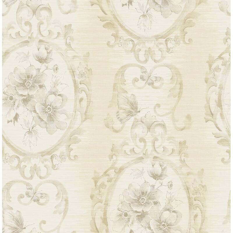 Seabrook Design Hera Floral Frame Unpasted Wallpaper - 20.5 in W x 33 ft. L - Metallic Parchment & Latte