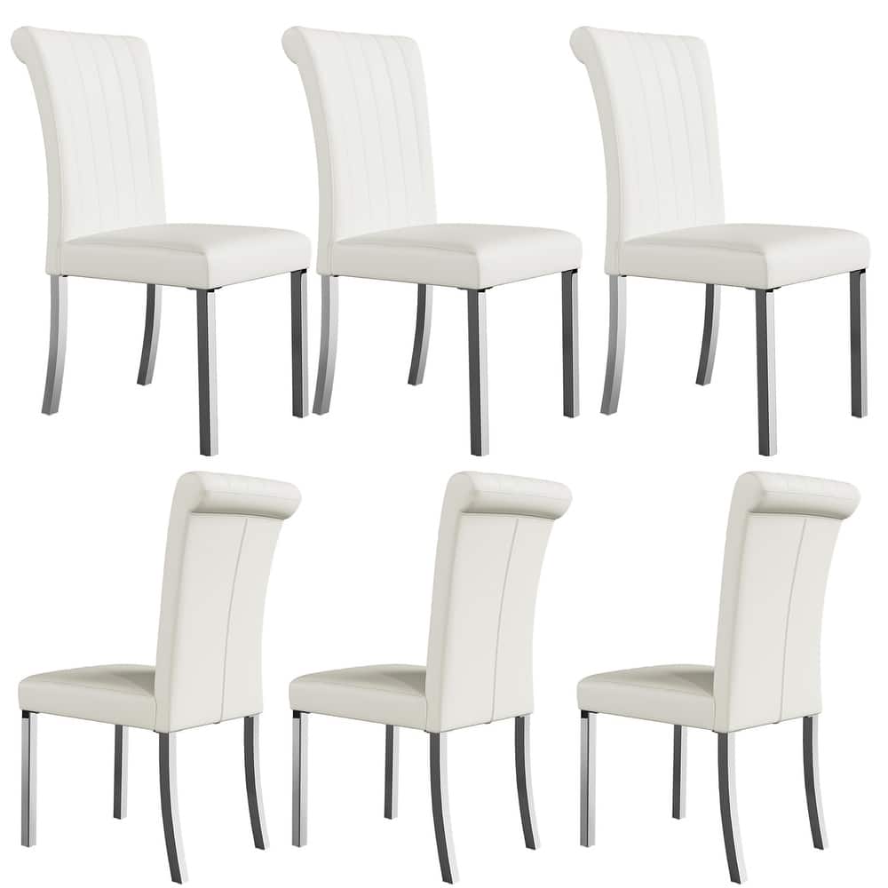 Luxury PU Leather Parsons Dining Chairs Side Chairs with Rolled Back and Stainless Steel Legs
