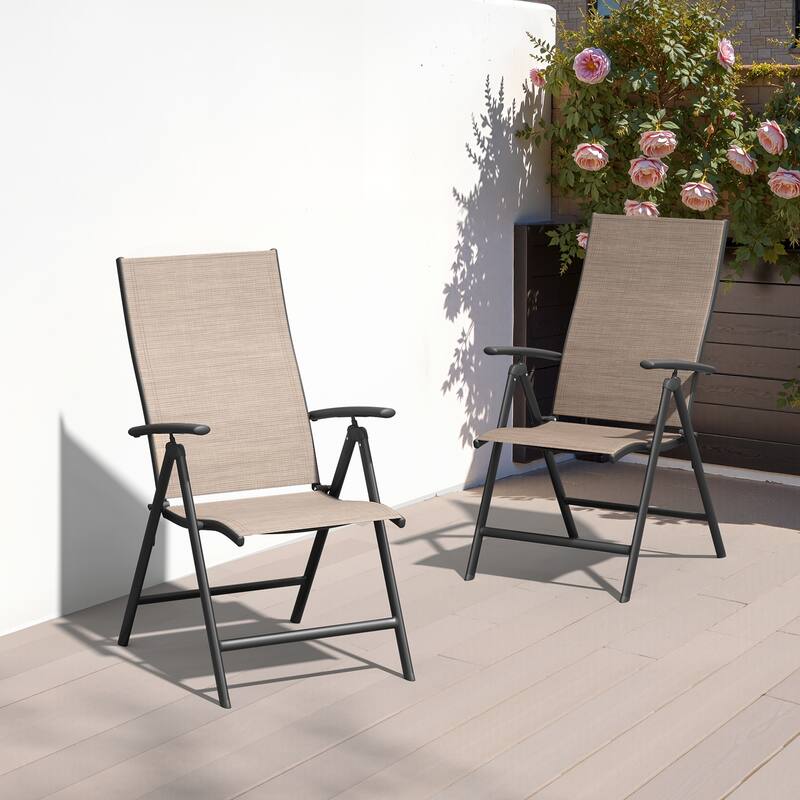 Pellebant Outdoor Durable Adjustable Reclining Folding Chair - Espresso-2PC