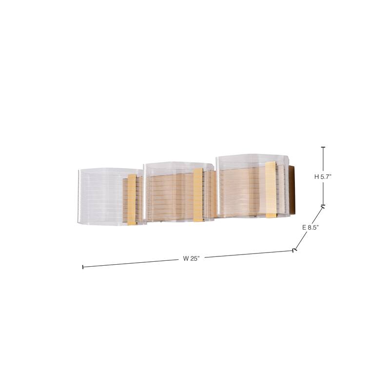 Kenzo LED 3 Light Vanity Vintage Brass Finish Light Guide Panel - Polished Anodized Bronze