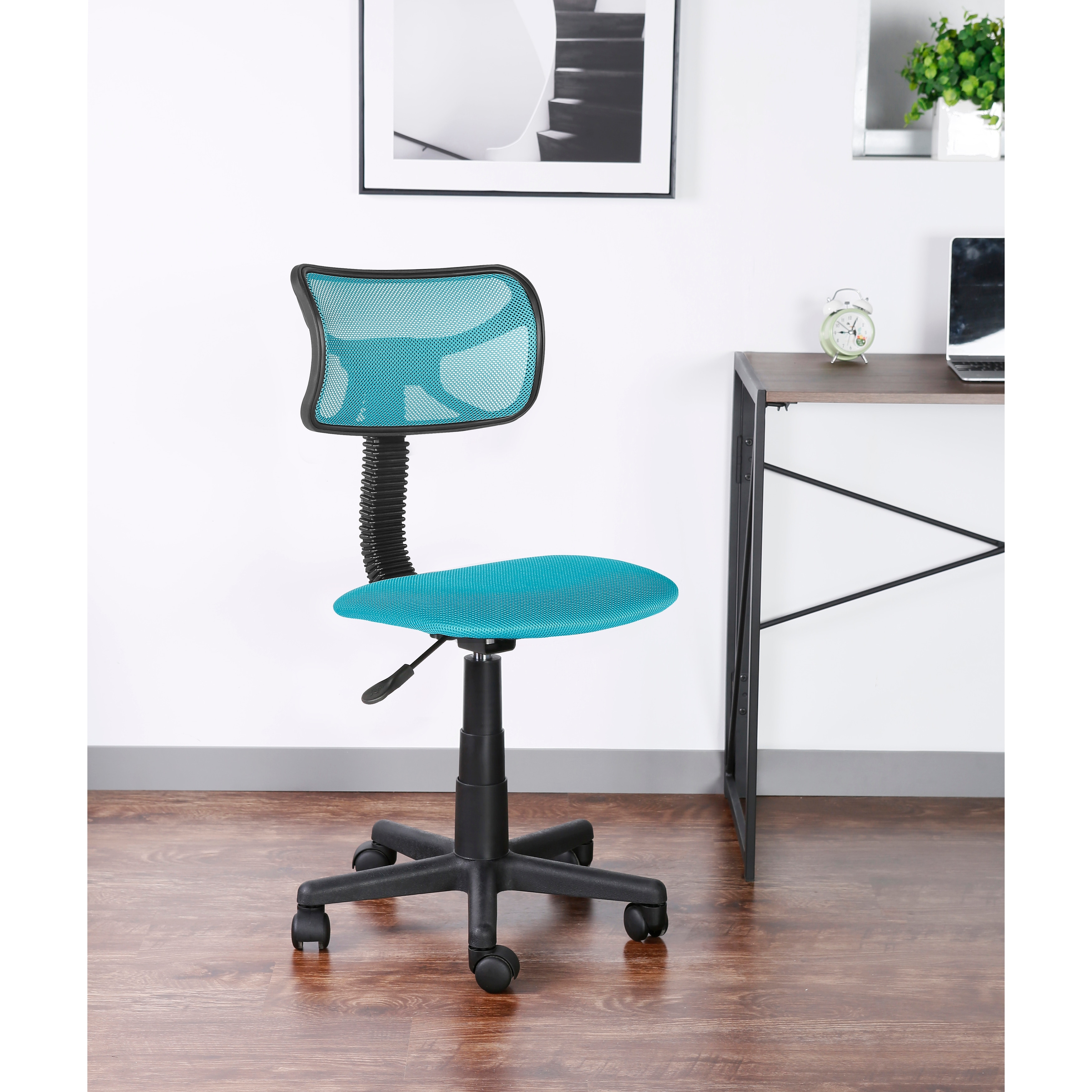 Jjs Low-Back Adjustable Plastic Rolling Drawing Desk Chair in Blue