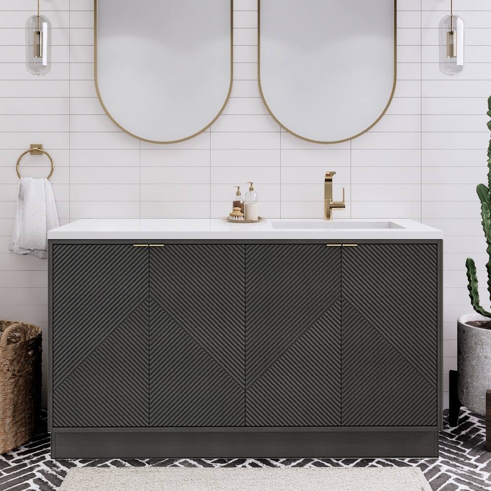 Milano 60" Freestanding Bathroom Vanity with Right White Sink