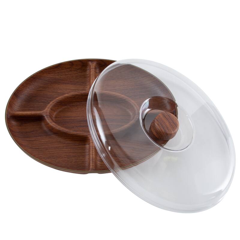Luxe Party Wood Look 5 Section Serving Tray and Cover - 8.8"x 11.8"x 2.5"