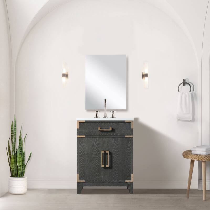 24" Bathroom Vanity with Acrylic Top, 18" Frameless Mirror, and Chrome Gooseneck Faucet for Modern Bathrooms