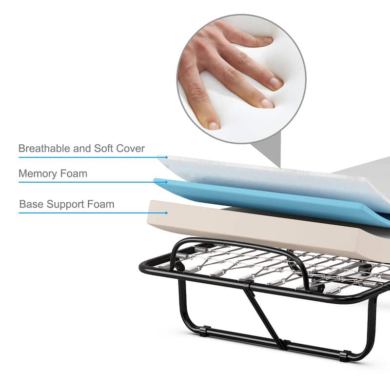 Rollaway Folding Bed with Memory Foam Mattress and Sturdy Metal Frame