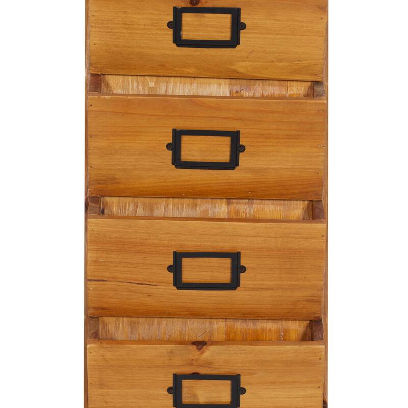 Wood 6 Slots Magazine Rack Holder with Suspended Baskets and Label Slot - Brown - Roche River Decor - 12"W x 3"L x 36"H