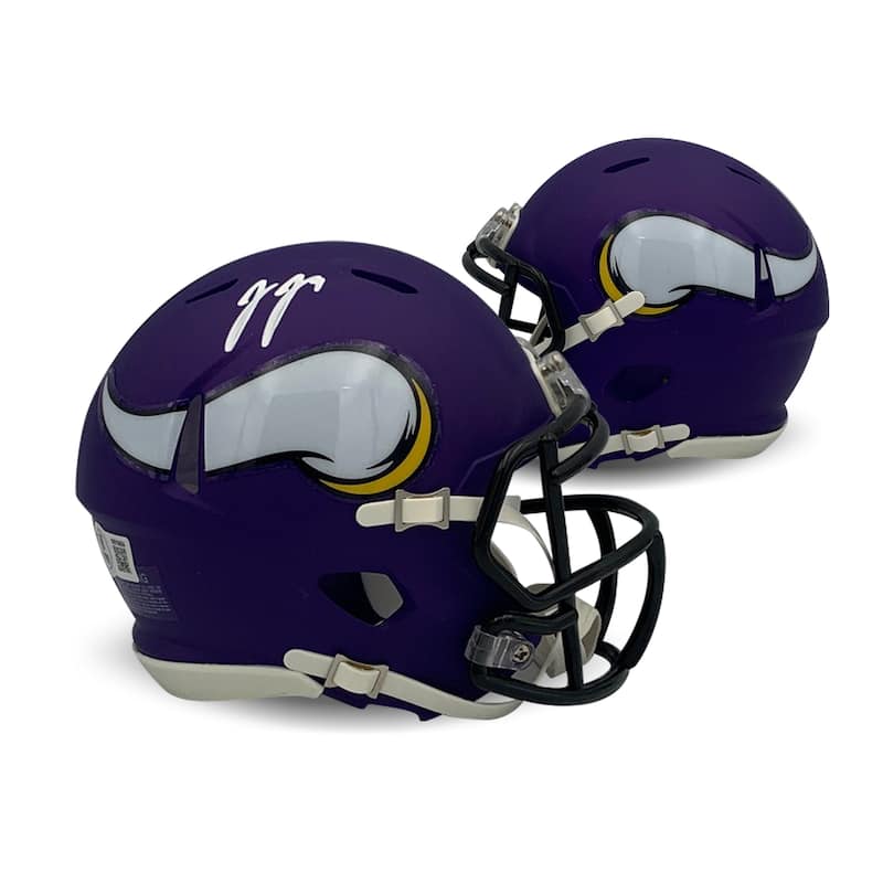 JJ McCarthy Autographed Minnesota Vikings Signed Mini Football Helmet Beckett COA - 8'6" x 11'6"