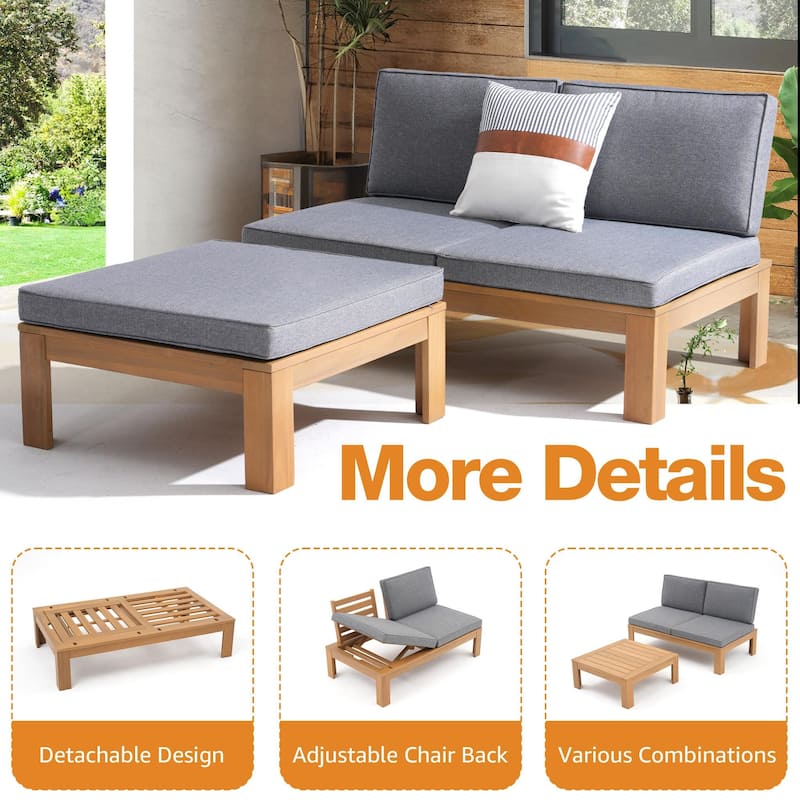 Outdoor 80" RUST-RESISTANT ACACIA Wood Sofa Loveseat Free Standing with Cushions