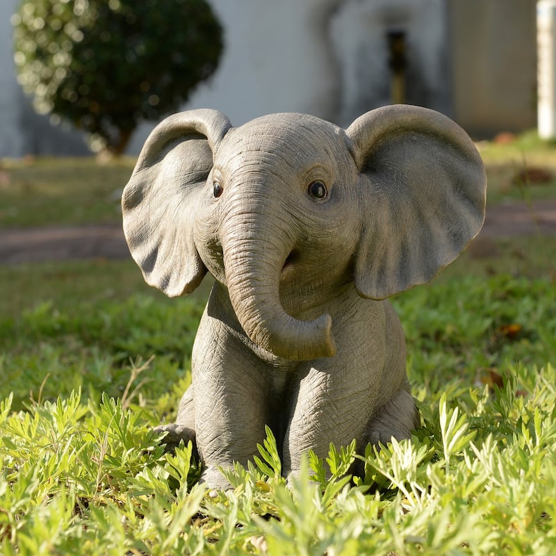 Sitting Baby Elephant Outdoor Garden Statue - 7.75"