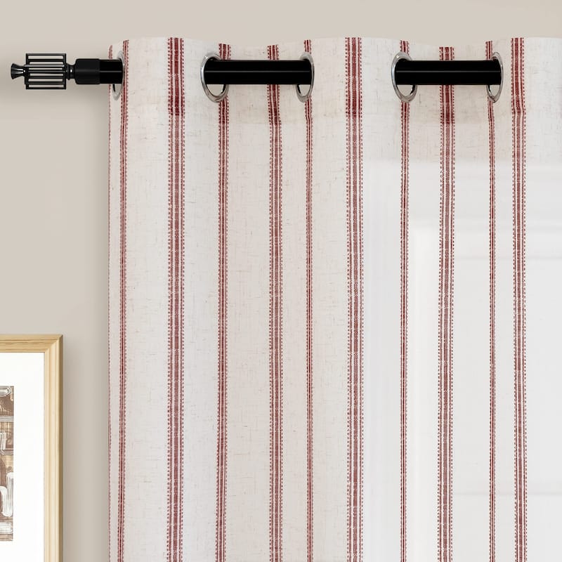 DriftAway Farmhouse Linen Blend Curtains Vertical Striped Printed Drapes
