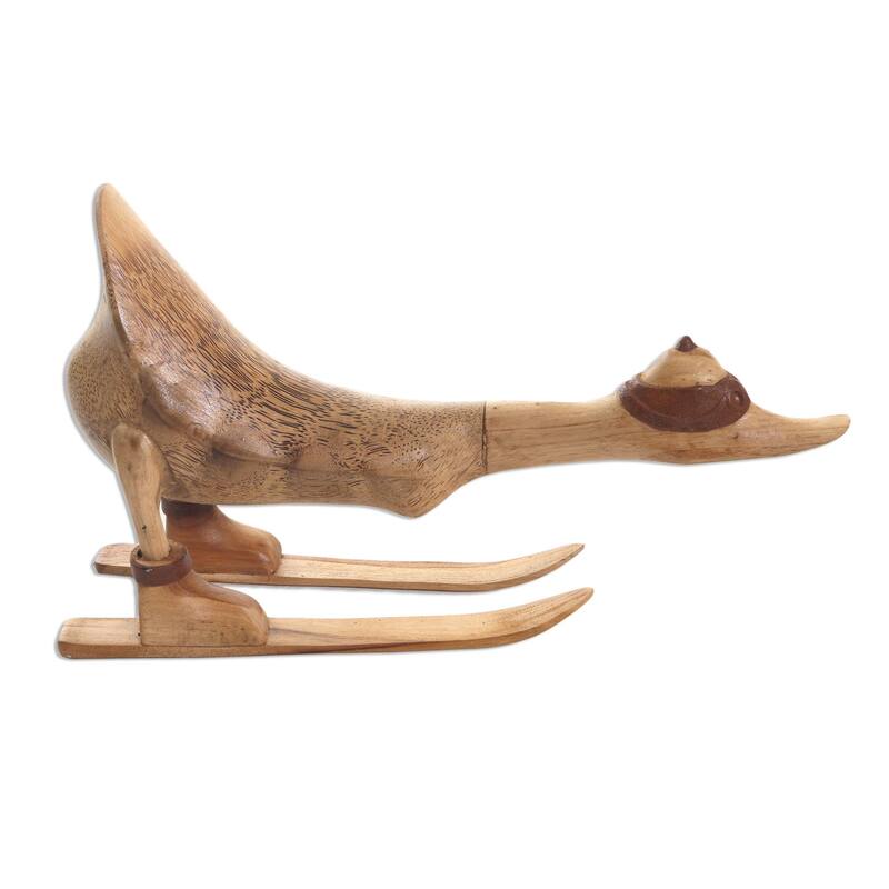 Novica Handmade Downhill Duck In Natural Wood Statuette