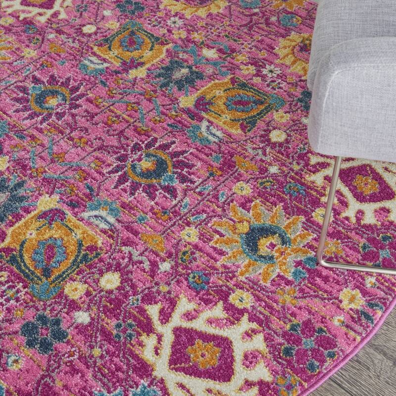 Power Loomed Geometric Floral Area Rug - 4' Round