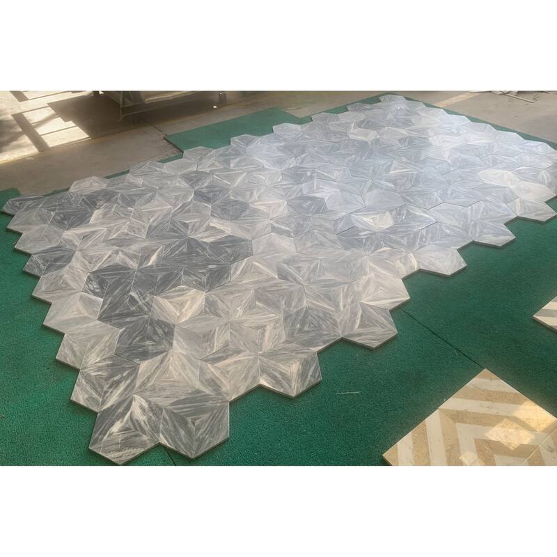Roomfitters Hexagon Marble Tile for Wall and Floor, Honed Natural Stone, Genuine Marble, 12-Piece Box, Carrara Gray