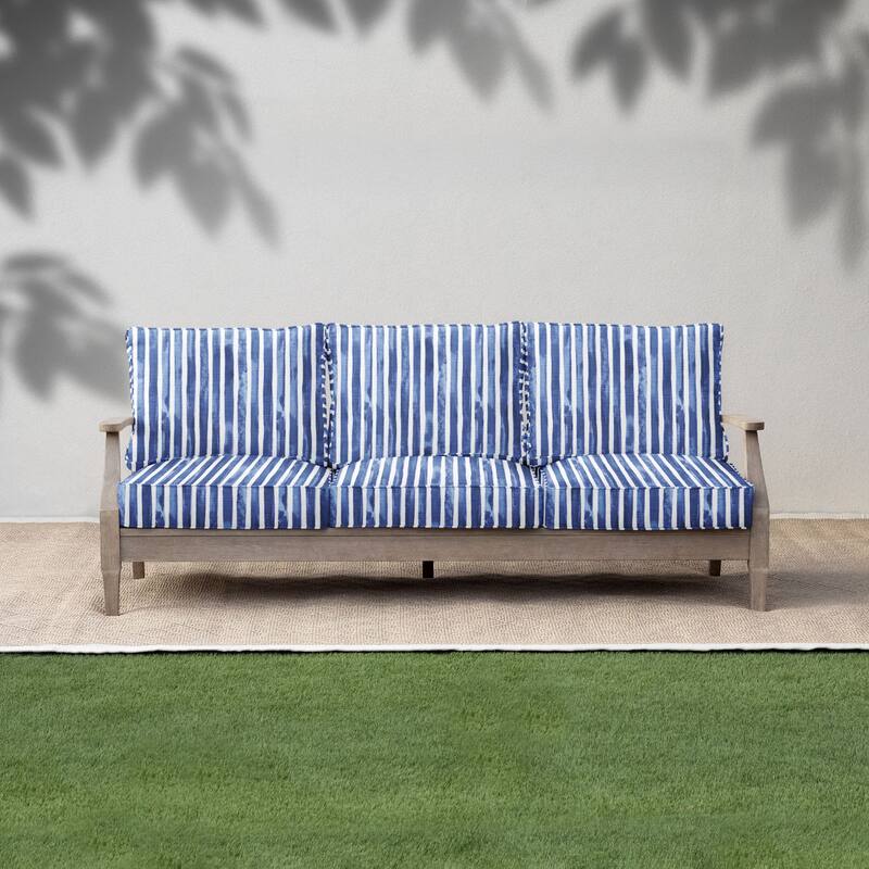 Sorra Home Blue and White Stripe Indoor/Outdoor Corded Pillow and Cushion Sofa Set