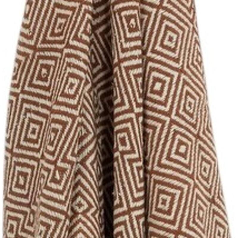 HomeRoots 50" X 60" Brown Cotton Woven Geometric Throw Blanket with Fringe