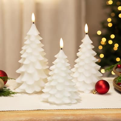 Flickering Flameless LED Christmas Tree Wax Candles - 7.25" - White - Set of 3