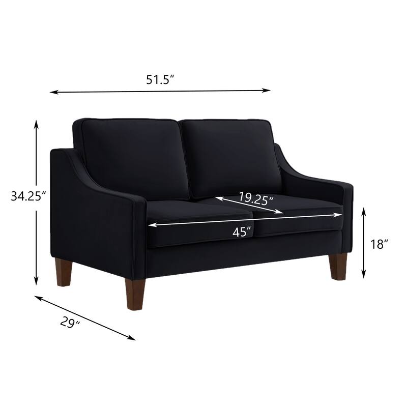 Modern Loveseat sofa for Living Room, Upholstered Velvet Small Couch with Wooden Legs for Bedroom, Navy