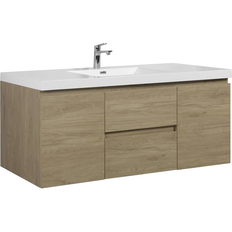 Modern Wall-Mounted Bathroom Vanity with White Solid Surface Top