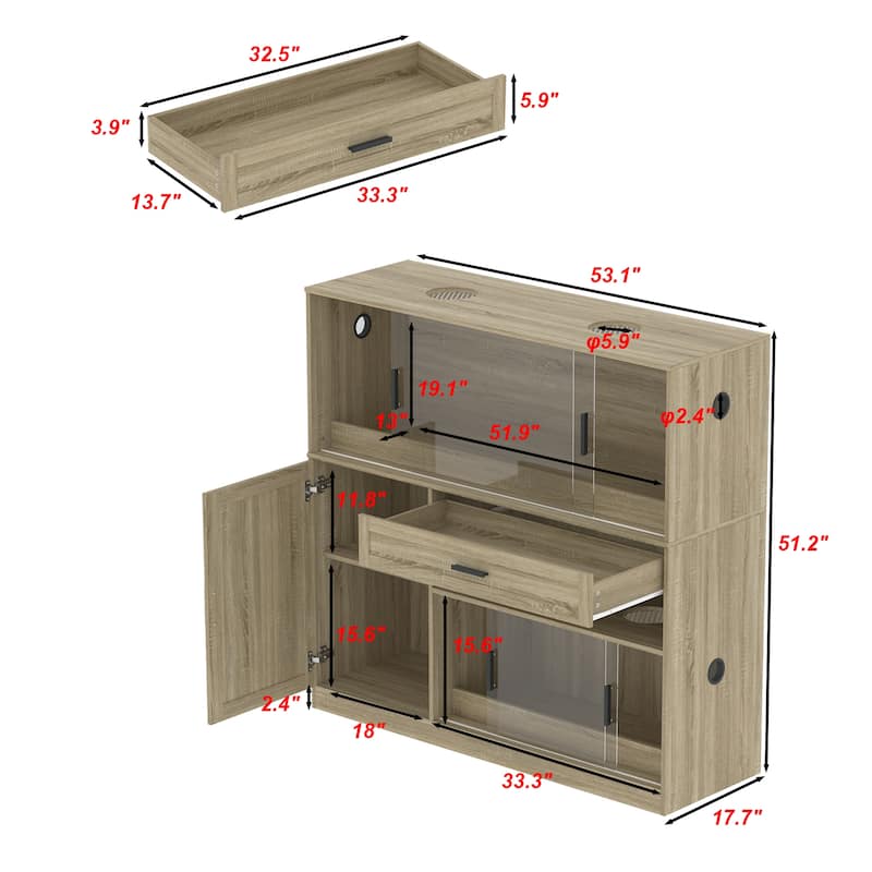 Reptile Cabinet Reptile Enclosure Cabinet with Tempered Glass Sliding Doors