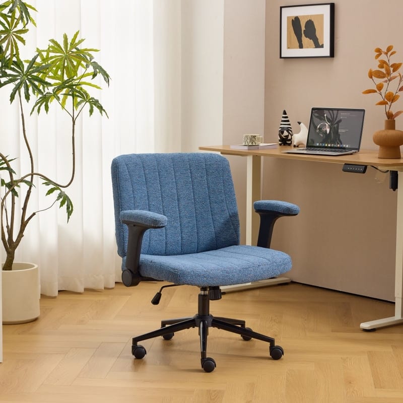 Speckled Chenille Swivel Chair With Flip-Up Arms For Cross-Legged