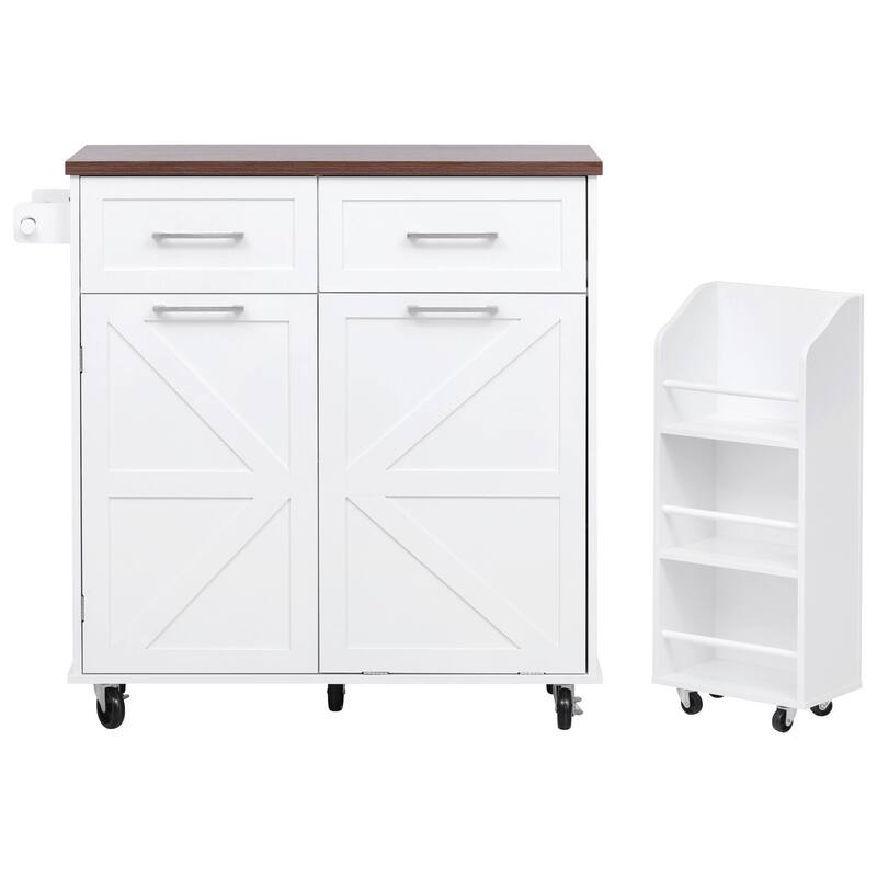 47.2'' Farmhouse Kitchen Island with Drop Leaf, Removable Side Racks, Towel Rack and 2 Drawers - 47.2'' x 27.2'' x 39.2''